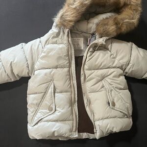 Zara Kids Grey Puffer Jacket with Faux Fur Hood